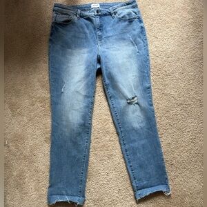 Pistola Blue Ankle Cropped Jeans with Distressed Details